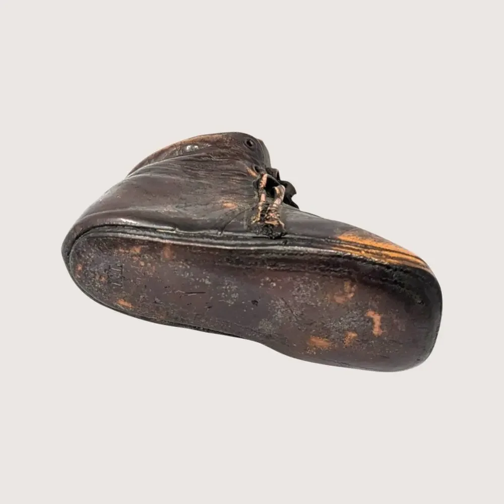 1950s Vintage Bronze Clad Baby Shoe Sculptural Metal Paperweight